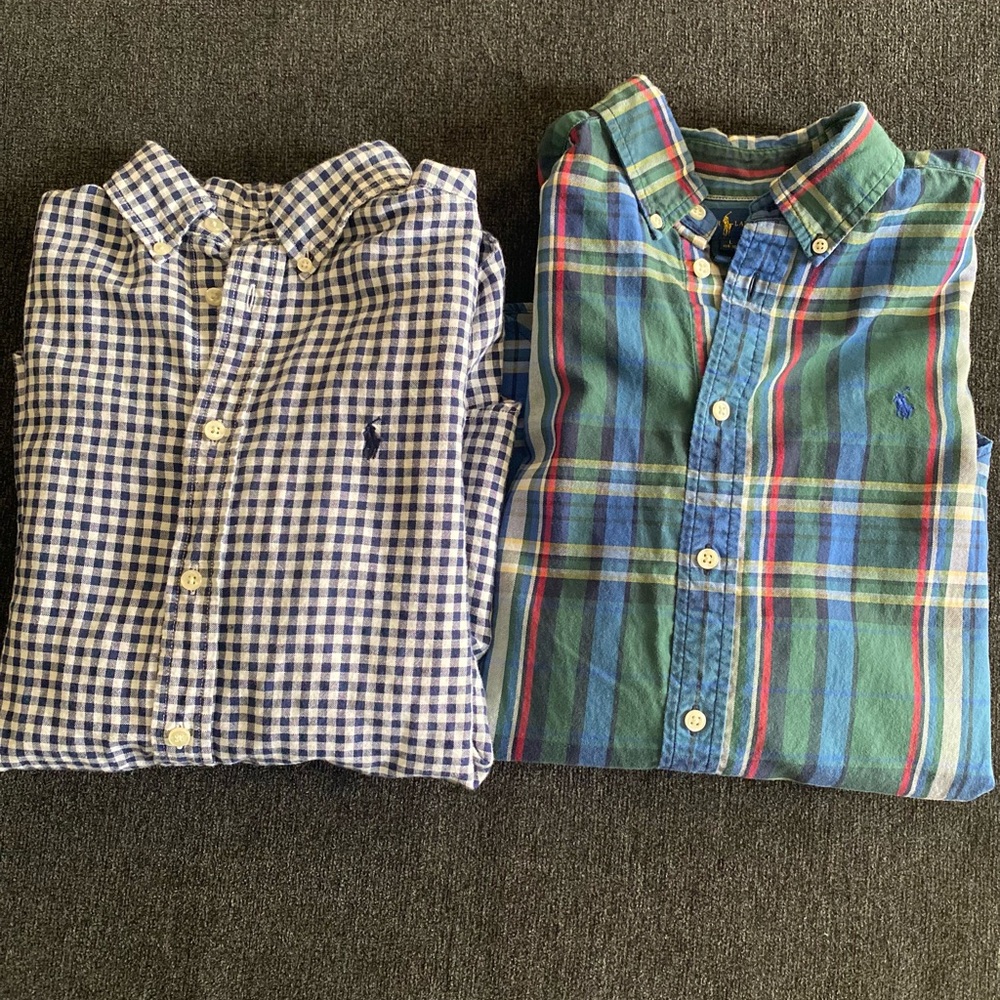 Ralph Lauren Boys Lrg 14-16 Blue & WhiteCheckered and Blue/Multi Plaid Shirts.